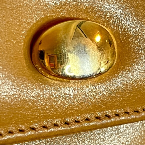 Vintage Italian Leather Double Flap Clutch Bag Caramel Brown Gold Chain 90s Luxe - Picture 7 of 12